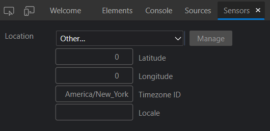 Setting custom time zone in the Sensors window